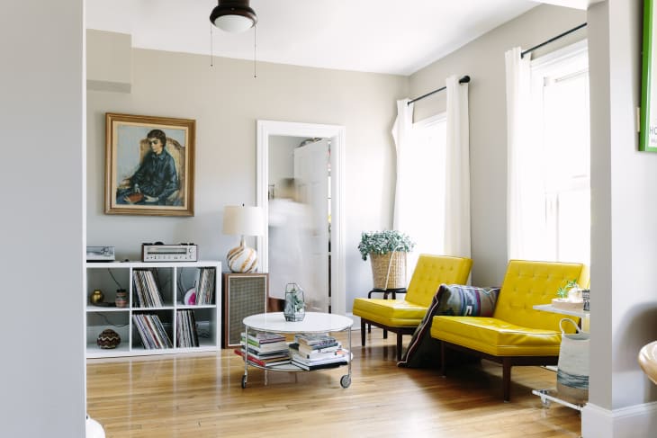 Pale yellow store accent chair